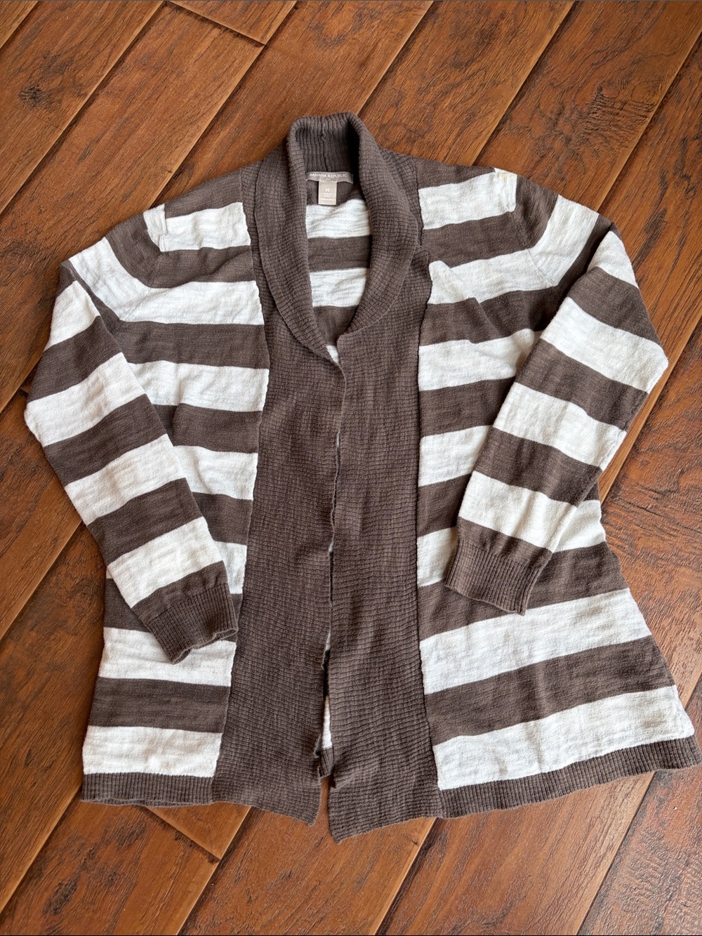Banana Republic Brown and Cream Striped Shawl Collar Cardigan